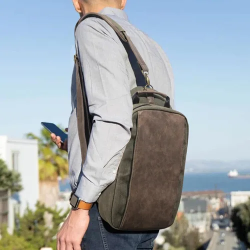 Vista 2 de Canvas Messenger Bag Sling Bag Crossbody Shoulder Bag for Men Women Travel Work Satchel Bags