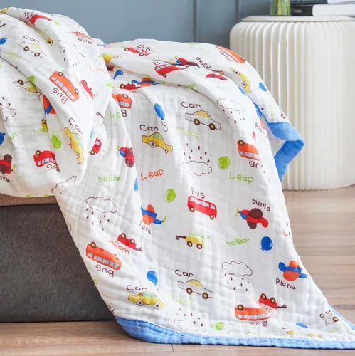 Vista 18 de J-pinno Manta reversible de muselina de abeja amarilla, 100% algodón, 6 capas, suave y cálida, para sofá, niños y niñas, con dibujos animados