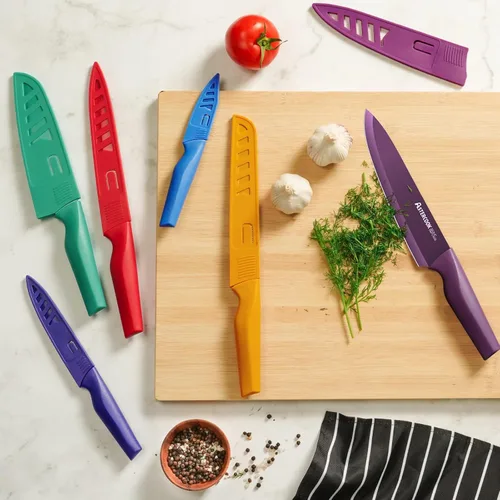Vista 3 de Astercook - Juego de cuchillos de cocina, juego de 12 piezas con código de colores, juego de 6 cuchillos de chef de acero inoxidable