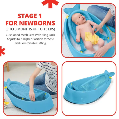 Vista 2 de Bañera para bebés Skip Hop Moby, 3 en 1 Smart Sling Tub, azul, Azul
