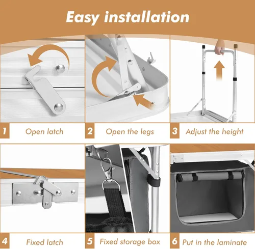Vista 4 de Camp Field - Mesa de camping plegable de aluminio con patas ajustables para viajes al aire libre, playa, patios, barbacoas, fiestas y picnics