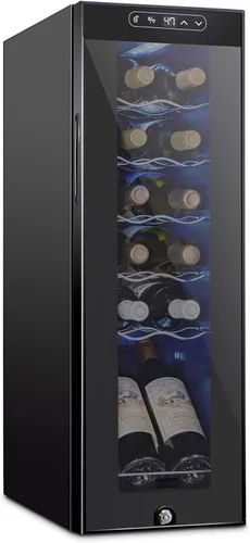 Vista 14 de Schmecke - Refrigerador de vino con compresor de 12 botellas con cerradura Gran bodega independiente Refrigerador de vino digital 41f-64f