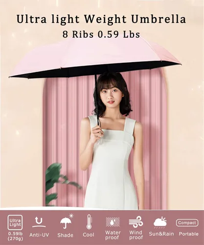 Vista 4 de choedii Paraguas para el sol, protección UV, sólido, compacto, portátil, automático, paraguas de lluvia de viaje, para mujer, impermeable, plegable
