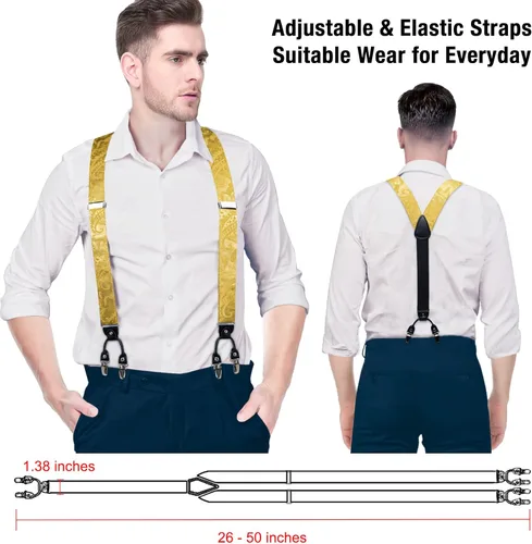 Vista 6 de DiBanGu Pajarita y tirantes de cachemira para hombre, esmoquin resistente, 6 clips, tirantes ajustables en forma de Y