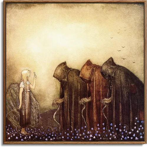Vista 15 de John Bauer - Lienzo con marco flotante cuadrado, ilustración de cuento de hadas, un caballero montando en un caballo, 16 x 16 pulgadas