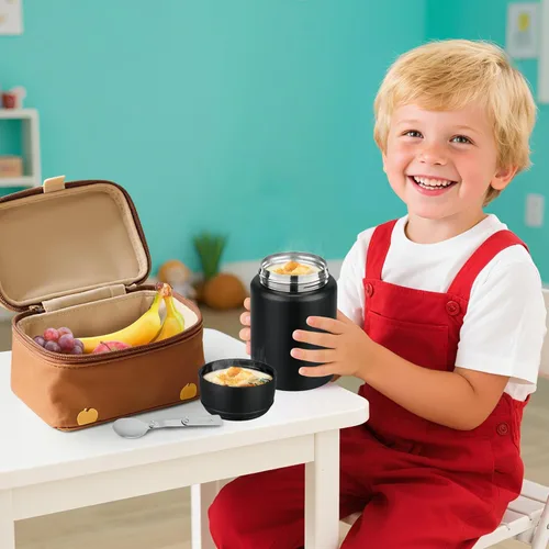 Vista 2 de Termo de sopa para comida caliente para niños, tarro de comida aislado de 16 onzas, contenedor térmico a prueba de fugas para niños, lonchera