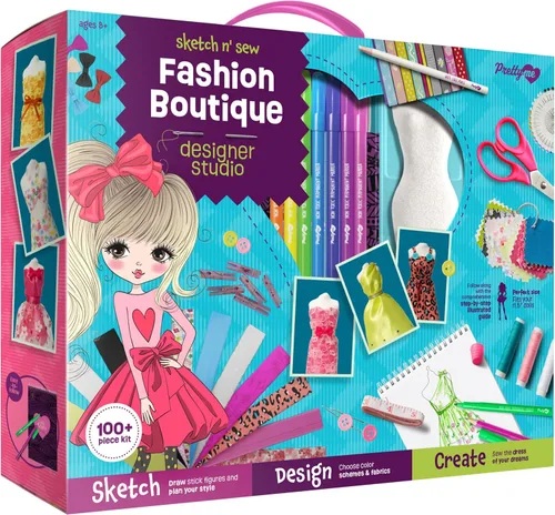 Pretty Me Estudio de Diseño de Moda - Kit de Costura para Niños - Kits de Artes y Manualidades de Vestido de Diseñadora para Niñas de 8, 9, 10, 11