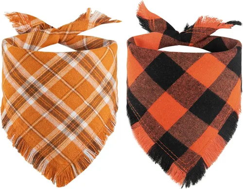 Kytely Bandana de otoño para perro, paquete de 2 unidades de bandanas de Halloween para perro de Acción de Gracias, bufanda naranja a cuadros para