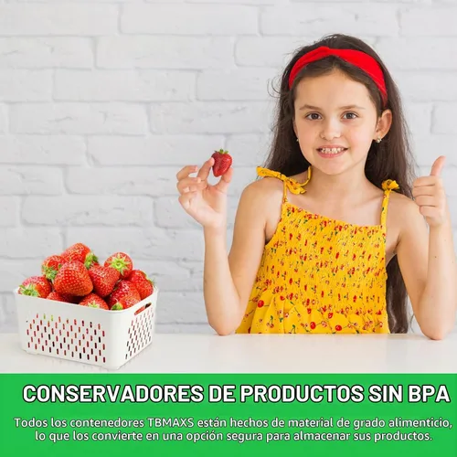 Vista 4 de TBMAXS Paquete de 4 recipientes de almacenamiento de alimentos para refrigerador con colador, herméticos, sin BPA, contenedor de plástico