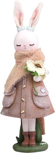 Vista 6 de Lindas figuras de resina de conejo, esculturas de conejo de moda con bufanda, estilo de dibujos animados, coleccionables, estatuas, decoración