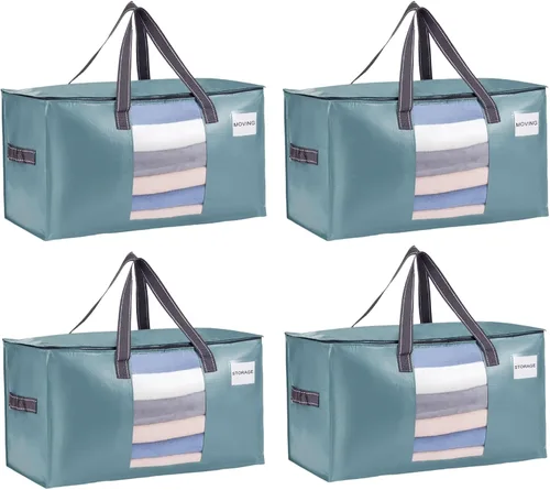 Vista 45 de VENO Paquete de 2 bolsas de mudanza resistentes, bolsas de almacenamiento de ropa y edredón con ventana transparente, suministros de embalaje