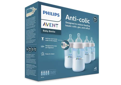 Vista 10 de Philips AVENT - Biberón anticólicos con ventilación AirFree, 266 mililitros, con tetinas de flujo 2, 1m+, 4 unidades, azul, SCY703/24