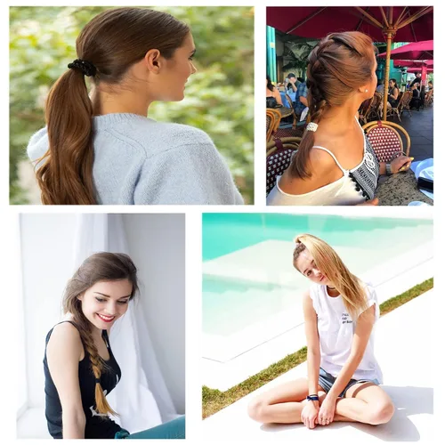 Vista 6 de AXEN 8 ligas elásticas para el cabello para mujeres y niñas, bandas de algodón suaves tejidas para coletas para cabello grueso y cabello rizado