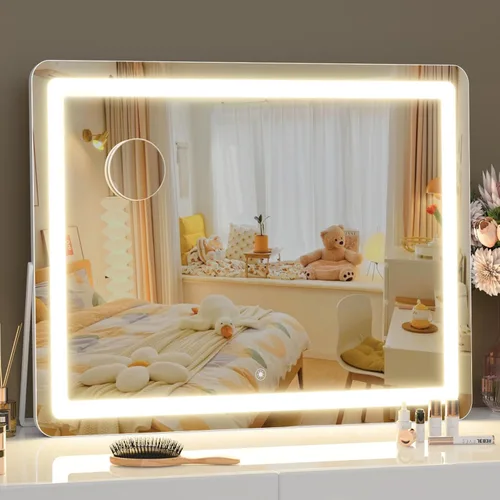 Vista 14 de Gvnkvn Espejo de tocador luminoso con luces, espejo LED de maquillaje de 14 x 12 pulgadas, espejo Hollywood, 3 modos de luz, control táctil