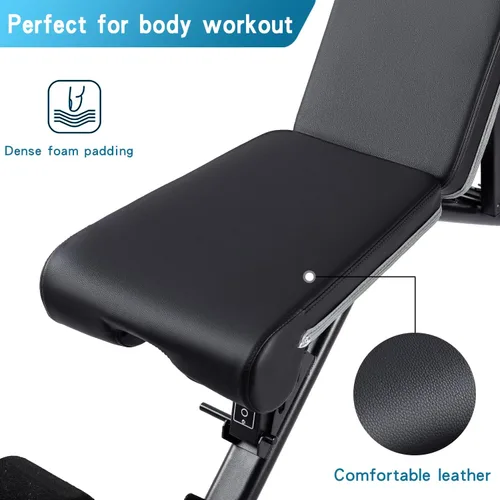 Vista 6 de Letusto Banco de pesas ajustable, banco de inclinación resistente y plano, capacidad de peso de 1100 libras, multiusos, plegable con mancuernas