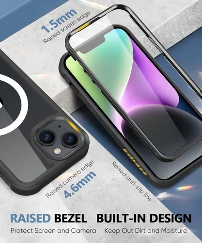 Vista 4 de Funda para iPhone 15 de cuerpo completo, protector de pantalla integrado, con protector de lente de cámara, [antiamarilleamiento], funda protectora