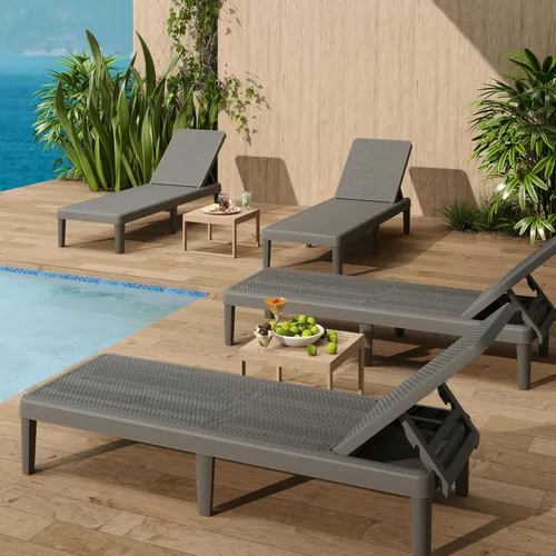Vista 12 de Juego de 2 sillas de descanso para exteriores, sillas de descanso impermeables y ligeras para exteriores con respaldo ajustable de 5 posiciones
