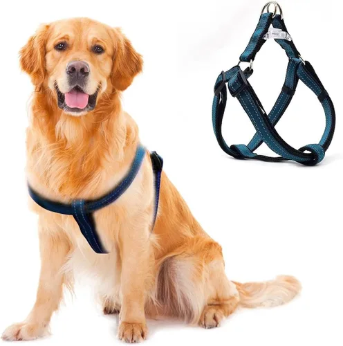 Vista 10 de Juego de arnés reflectante y correa para perro, arnés para perros grandes, sin tirones, fácil de poner y quitar, arnés ajustable para perros 3