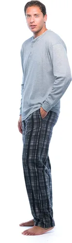 Vista 2 de #followme Conjunto de pijama para hombre con camiseta térmica Henley y pantalones de forro polar