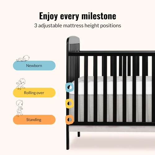Vista 6 de Combo 2 en 1, cuna de tamaño completo y cambiador Dream On Me, paquete de de 1, Negro