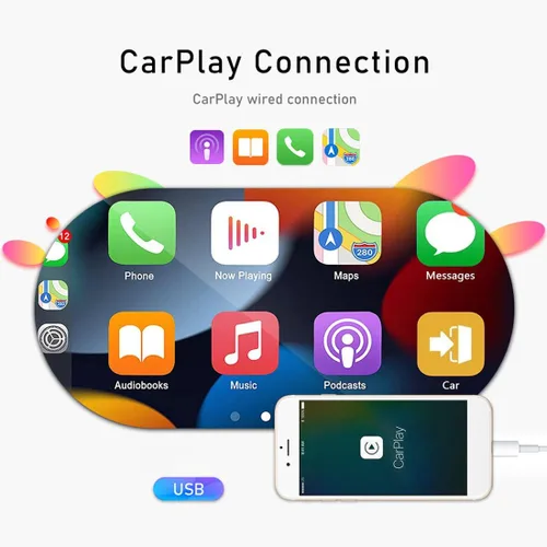 Vista 2 de Estéreo de coche de un solo DIN con Carplay y Android Auto de 7 pulgadas con pantalla táctil abatible eléctrica para coche Soporte Bluetooth/Mirror