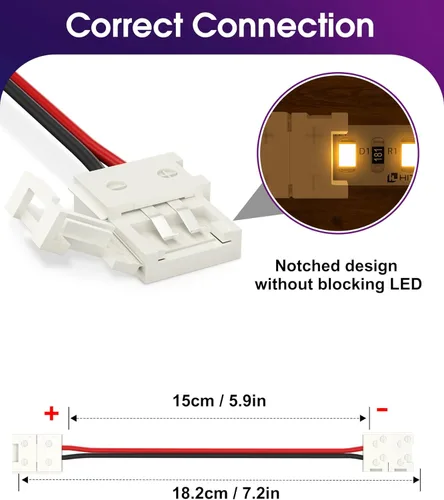 Vista 3 de HitLights - Conector de tira de luz LED, 8 mm color único 3528 - Tira a tira de cualquier ángulo de 15 cm, paquete de 12 Rojo
