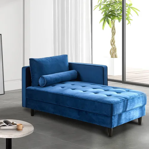 Vista 9 de Chaise Lounge de terciopelo de 64 pulgadas para interiores, moderna silla Longue tapizada con almohada de apoyo, cojín de asiento copetudo con Verde