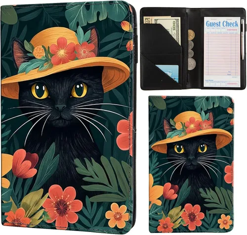 Vista 21 de Libretas de servicio para camarera, lindo organizador de piel con bolsillo para dinero, libreta con bolsillo con cremallera, porta cheques