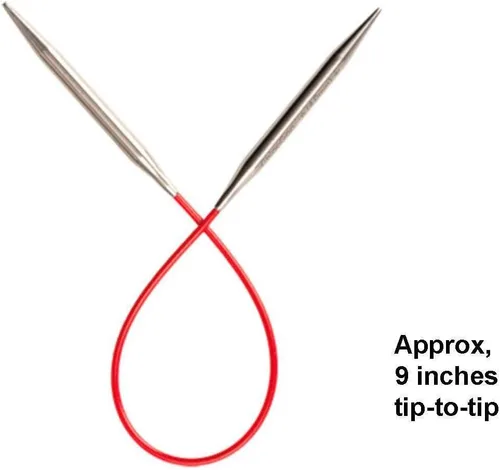 Vista 2 de ChiaoGoo Knit Red - Agujas de tejer circulares de 9 pulgadas (23cm), tamaño de EE. UU. 0 (2mm), acero inoxidable 6009-0 con portapuntos