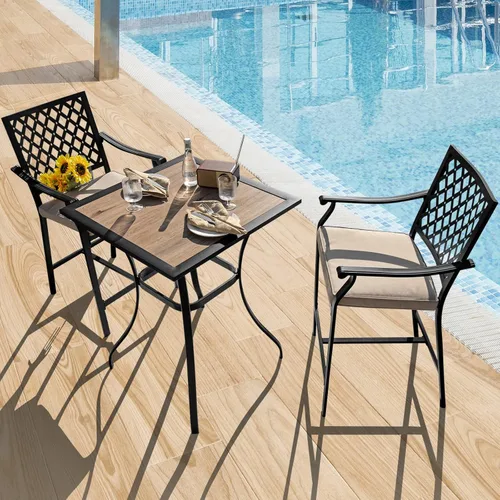 Vista 2 de Tangkula Mesa de bar de patio de 28 pulgadas, mesa de bar cuadrada de acero al aire libre con estructura de acero reforzada, patas curvas