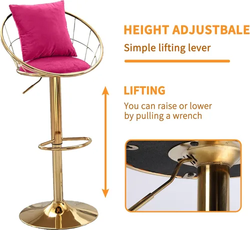 Vista 12 de Juego de 2 taburetes de bar giratorios, sillas de bar de altura ajustable con respaldo y reposapiés, taburete de bar de cocina de oro blanco