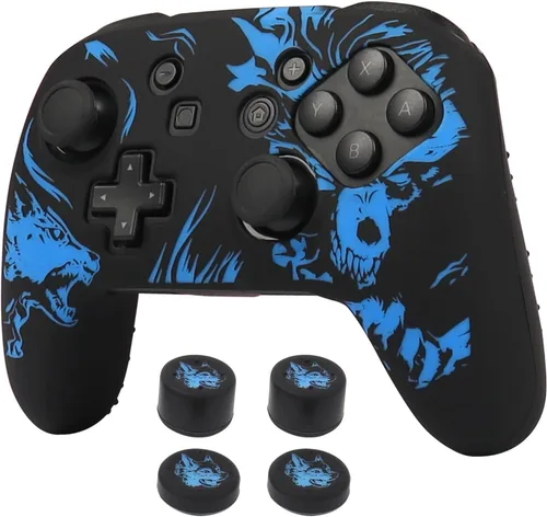 Vista 12 de RALAN Funda protectora de silicona antideslizante con 4 agarres para el pulgar para Switch Pro, funda protectora de silicona antideslizante