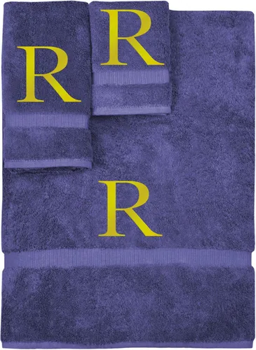 Vista 141 de Juego de toallas con monograma, regalo personalizado, juego de 3 - Letra de bloque dorada bordada en toalla - Extra absorbente 100% algodón turco