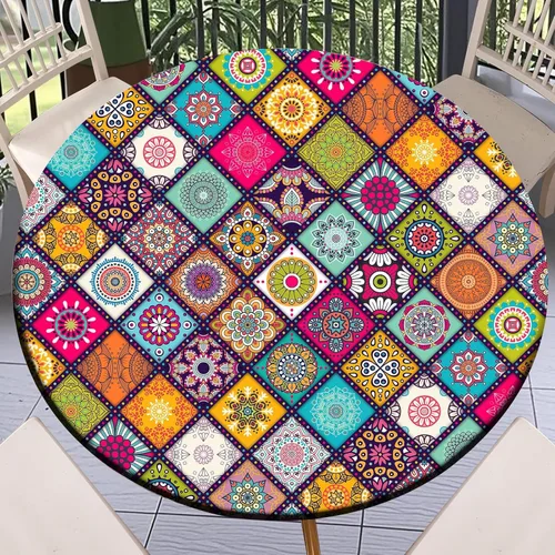 Vista 36 de Round Fitted Tablecloth with Elastic Outdoor Table Cover Round Elastic Tablecloths for Tables Waterproof Wipeable Table Cloths for