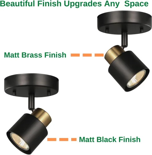 Vista 4 de Kit de iluminación de riel de 1 luz, 2 paquetes de acabado de latón negro mate, ajustable, moden, montaje empotrado, apliques de pared para cocina