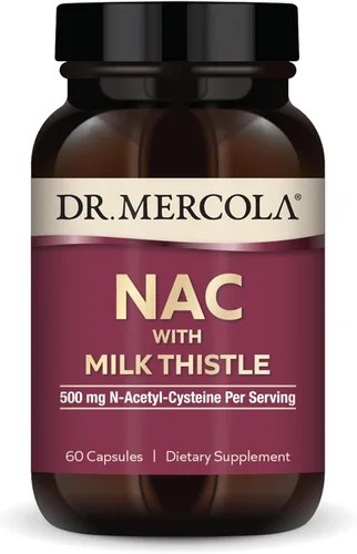 Dr. Mercola Suplemento dietético NAC con cardo mariano, 30 porciones (60 cápsulas), 500 mg de N-acetil-cisteína por porción, sin OMG, sin gluten,