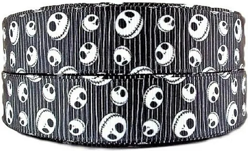 Vista 2 de Nightmare Before Christmas Jack All Over 1" Wide Repeat Ribbon se vende en lotes de patio (1 yarda)