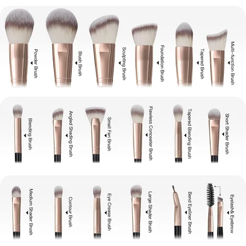 Vista 2 de Juego de brochas de maquillaje con estuche, MAANGE Set de 18 piezas de brochas profesionales de maquillaje premium sintéticas, kit de brochas Kabuki