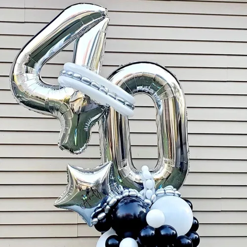 Vista 2 de Globos de 0 números plateados 0 globos de número 40 pulgadas número 0 globos de aluminio Mylar