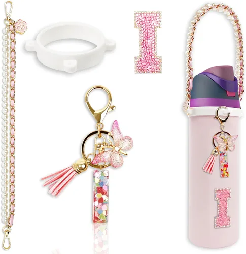 Vista 24 de Letter Handle Strap Accessories with Cute Initial Charm Compatible with Owala Water Bottle 24oz 32oz 40oz Owala Kids