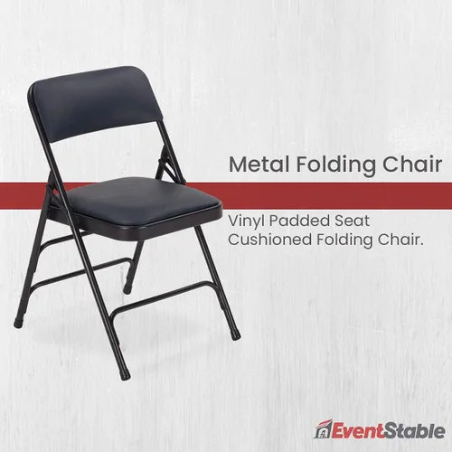 Vista 6 de EventStable TitanPRO - Silla plegable de metal azul marino, asiento acolchado de vinilo, silla plegable acolchada, sillas plegables duraderas