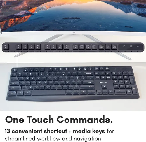 Vista 6 de Macally Teclado inalámbrico - Teclado ergonómico de tamaño completo de 2.4 G inalámbrico con teclado numérico y 13 teclas de acceso directo