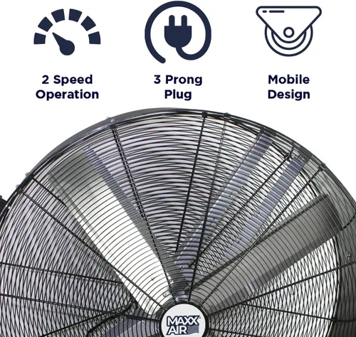 Vista 3 de Maxx Air Ventilador industrial de barril de transmisión por correa de 42 pulgadas, resistente a daños y abolladuras