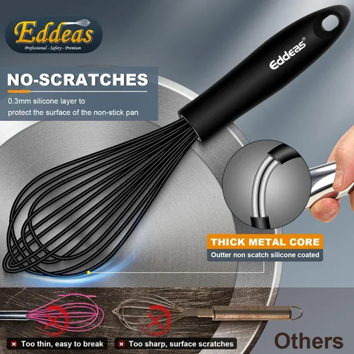 Vista 2 de Batidor de silicona, acero inoxidable y silicona, antiadherente, juego de 3 batidores de cocina resistentes al calor, batidor de huevos con globo