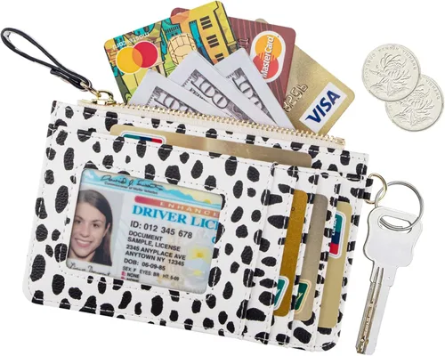 Vista 2 de Aiyo Nice Funda delgada para mujer tarjetero RFID con cremallera monedero pequeño de cuero con llavero Moderno