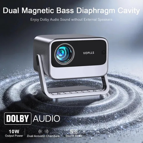 Vista 3 de Voplls Proyector ANSI 4K 4700 con audio Dolby de 60 W y enfoque automático Actualizar gris