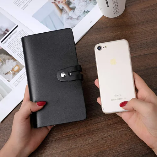 Vista 6 de Soporte para tarjetas de crédito RFID, organizador de tarjetas de visita de cuero con 96 ranuras para tarjetas, protector de tarjetas de crédito