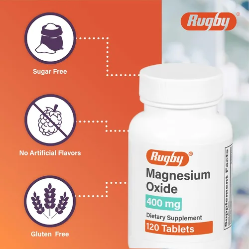 Vista 2 de Rugby - Tabletas de óxido de magnesio de 400 mg - Suplemento dietético - Sin gluten - 120 unidades (1 paquete)