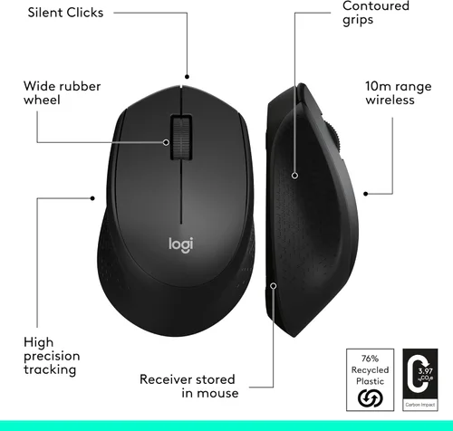 Vista 7 de Logitech M330 Silent Plus, mouse inalámbrico grande, color negro, Negro