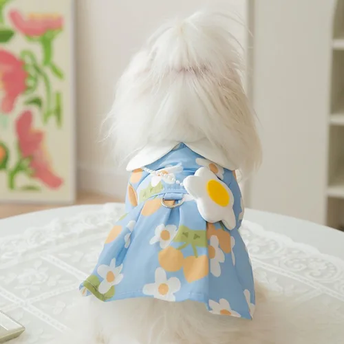 Vista 4 de Vestido para Perro Suave y Transpirable Vestidos para Cachorro Elegante Princesa Encaje Floral Vestido para Mascotas con Girasol para Perro Pequeño